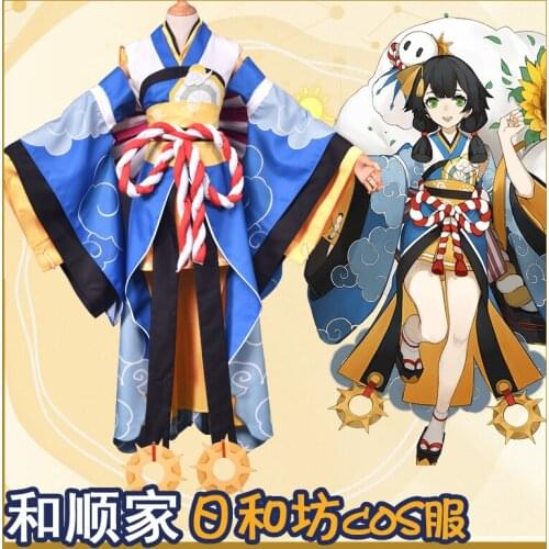 Game Onmyoji SR Ri He Fang Hiyoribo Kimono Uniforms Cosplay Costume dress Full Set Halloween Carnival Outfit