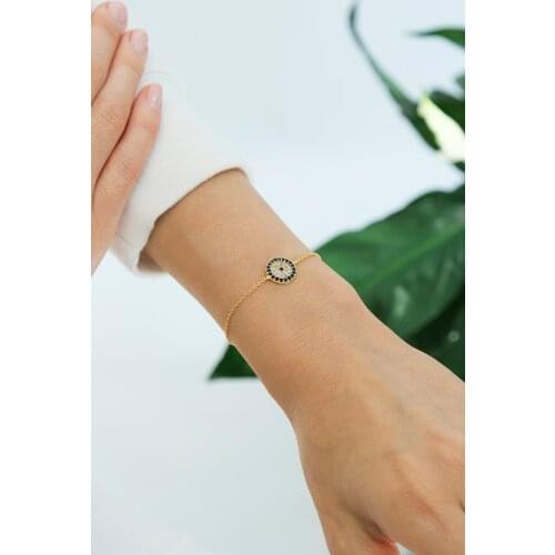 Classic Evil Eye Charm Bracelet for Women Shiny Princess Womens GoldWomens Zircon Stone Blue Charm Figure Gold Color Bracelet