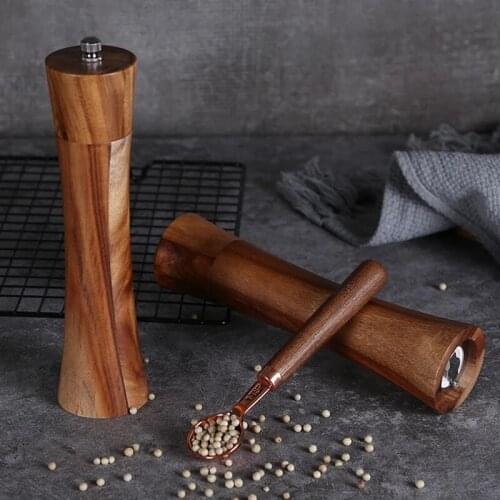 Acacia Wood Kitchen Pepper Spice Mill Grinder Handheld Seasoning Mills Grinder Ceramic Grinding Core BBQ Tools 8Inch