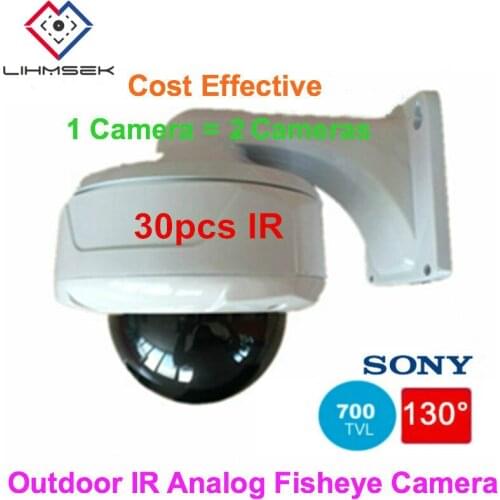 Lihmsek Sony Super HAD II CCD 700TVL Camera Analog IR Infrared CCTV Camera Fisheye 130 Degree Outdoor IR Camera with Bracket