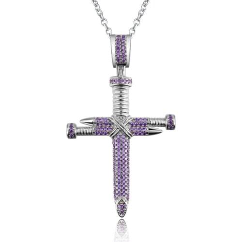 Lingmei Classic Purple & White Cubic Zirconia Silver Color Cross Pendant Necklace Chain Free Shipping Jewelry Gifts