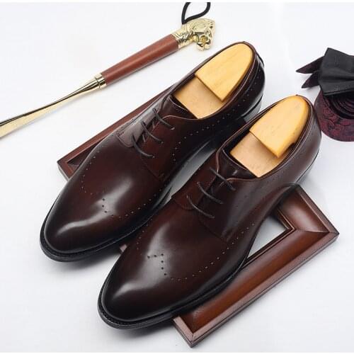 Men leather shoes business dress suit shoes men brand Bullock genuine leather black lace up wedding mens shoes Phenkang