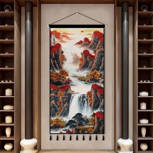 Chinese Style Landscape Art Canvas Painting Print Posters Wall tapestry Home Living Room entryway Scroll Painting Hang Decor