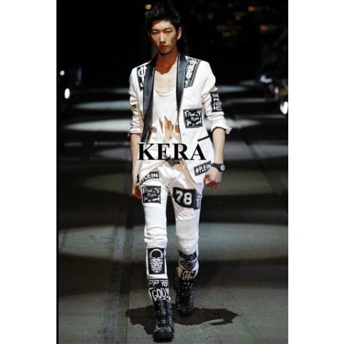 New 2020 Mens Slim Jacket Dj Blazer Top White And Black Badge Suit Coat Male Singer Costumes Men Slim Fit Coat Mens Suits