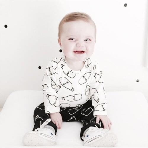 2016 Newborn New Brand Baby Boy Clothes Baby Clothes Pattern Letter Milk Long Sleeve Top +Pants 2pcs Bebe Baby Girl Clothing Set