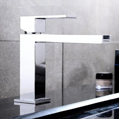 New Luxurious Exclusive Design Unique Shape Square Metal Single Lever Waterfall Faucet Lavatory Wash Wels Bathroom Mixer Tap