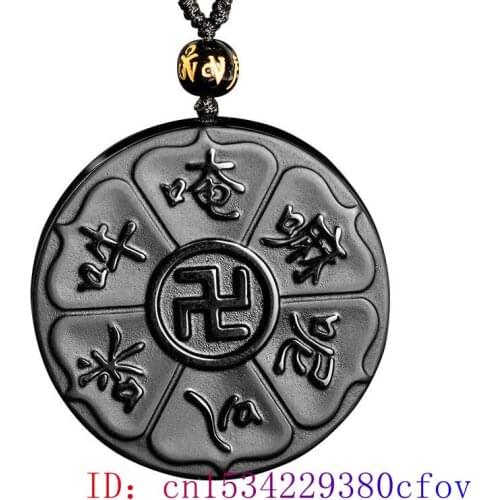 Obsidian Buddhism Pendant Men Accessories Necklace Fashion Amulet Natural Jade Jewelry Carved Black Women