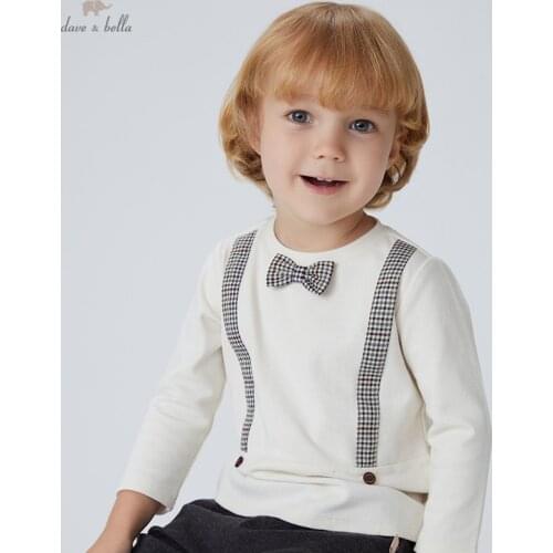 DB18945 dave bella autumn baby boys fashion bow plaid print clothing sets kids boy casual sets children 2pcs suit
