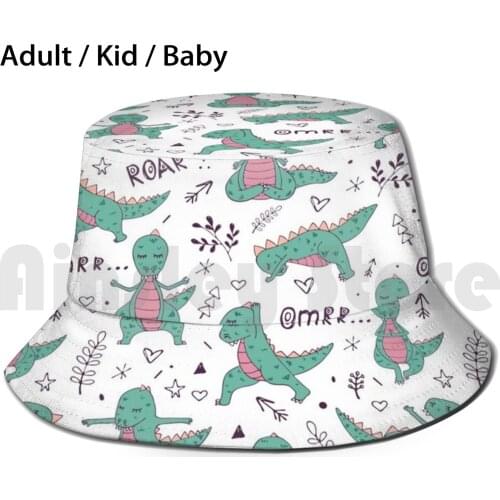 Dinosaur In Yoga Asana Bucket Hat Adult kid baby Beach Sun Hats Dino Dinosaur Yoga Meditation Relax Sport Fitness Asana