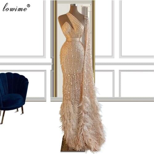 Luxury Sequins Mermaid Evening Dresses 2021 Long One Shoulder Dubai Evening Gowns Arabic Cocktail Party Dresses Vestidos Formale