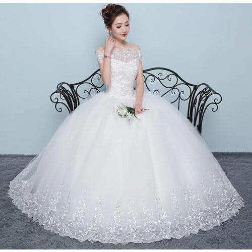 Wedding Dress 2021 New Cheap Boat Neck Ball Gown Off The Shoulder Princess Wedding Dresses Plus Size Vestido De Noiva F