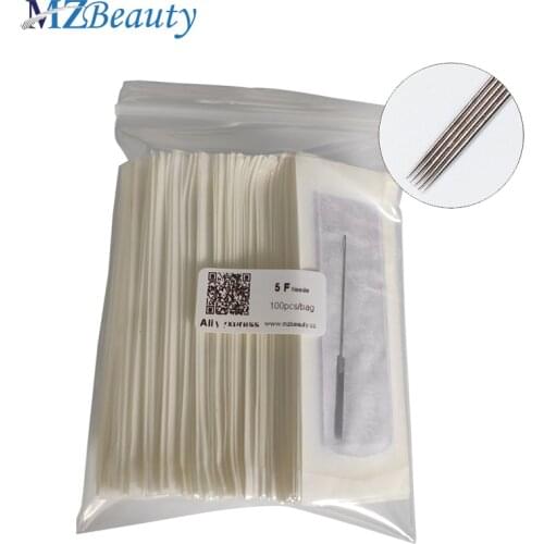 100pcs x 5F tattoo needles Professional Sterilized Permanent Make up Needle For PMU machine pen Flat 5 agujas tattoo supplies