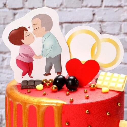 Lovers Cake Topper Romantic Love Heart Shaped Valentines Day Theme Wedding Anniversary Cake Decoration Party Supplies