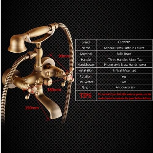 Vidric Vidric RU Shipment Antique Brass Bathtub Shower Faucets Three Handles Mixer Tap Brass Kit Handshower Wall Mount banheira