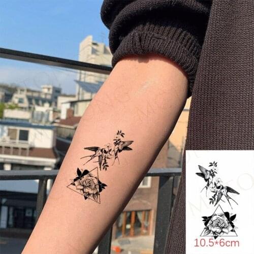 Waterproof Temporary Tattoo Sticker Black Rose Flower Swallow Triangle Hi Body Body Art Flash Tattoo Fake Tattoo For Men