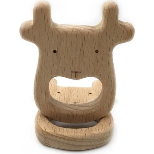 Wood Crafts Animal-Shaped Natural Beech Teething Wooden Toy Safety High Quality Baby Teether Gift Rattle DIY Accessories