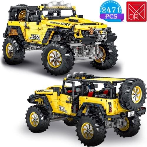 High-tech Creation Yellow Off-road Jeep Racing Model Childrens Bricks Assembly Education DIY Building Blocks Toys Boys Gifts