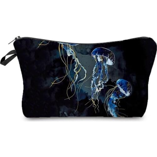 Japanese Ukiyoe Design Makeup Bag Jellyfish Print Womens Bag Fashion Pencil Case Hot Sale Cosmetic Bag High Quality Storage Bag