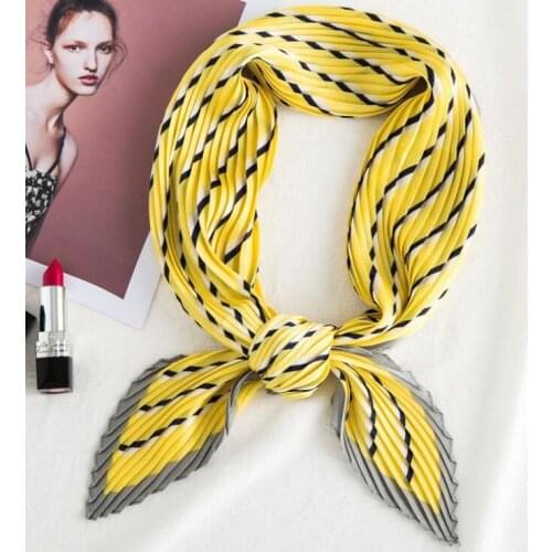 Yishine Wrinkle Neck Scarf Women Stripes Prints Fashion Crepe Kerchief Scarves New Headband Crumple Handlebag Wraps Scarf