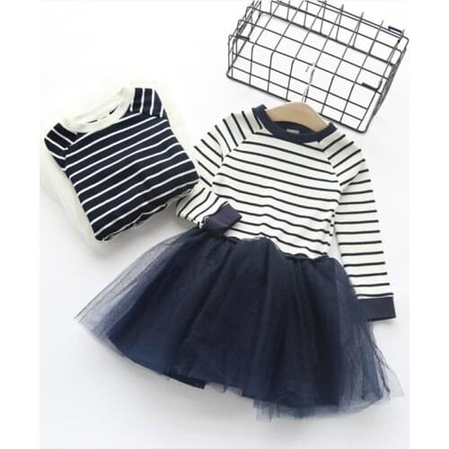 Spring Autumn Girl Clothes Cotton Mesh Striped Long Sleeve Princess Dress Birthday Party Fashion Dress 2-6 Years Kids Clothing