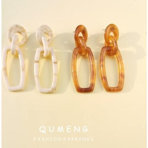 QUMENG New Vintage Earrings 2020 Geometric stud Earrings For Women Girl BOHO Resin Earrings Fashion Ivory white Jewelry