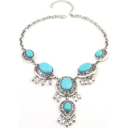 2019 New Fashion Classic Bohemia Style Antique Silver Necklace true stone necklace jewelry for woman and girls gift wholesale