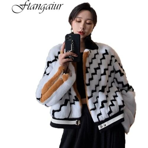 Ftangaiur 2020 Winter Import Purple Standard Velvet Mink Fur Coat Womens Contrast Color Belts Short Natural Real Mink Fur Coats