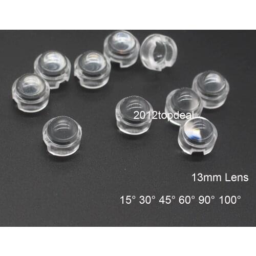 10pcs 13mm mini IR Lens 15 30 45 60 90 100 Degree Needn't Holder For 1W 3W 5W High Power LED Diode Convex Reflector Collimator