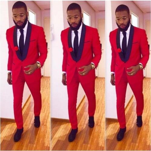2021 Black Shawl Lapel Men Formal Suits With Pants Fashion Red Best Man Suit Men Wedding Suits Groom Tuxedos Mens Prom Tuxedo