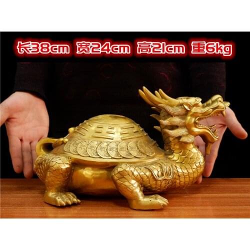 38cm large HOME SHOP efficacious Mascot Exorcise evil spirits prosperous wealth money gold Dragon turtle FENG SHUI copper statue
