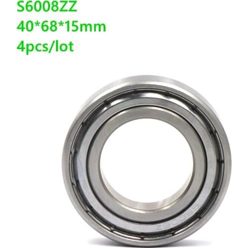 4pcs/lot S6008ZZ 40x68x15mm ABEC-5 Stainless steel bearing Double metal shielded cover Deep Groove Ball bearing S6008 ZZ 6008ZZ