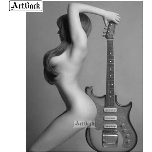 5d diamond painting sexy woman guitar full square / round animal black icon diamond embroidery diy diamond mosaic deer