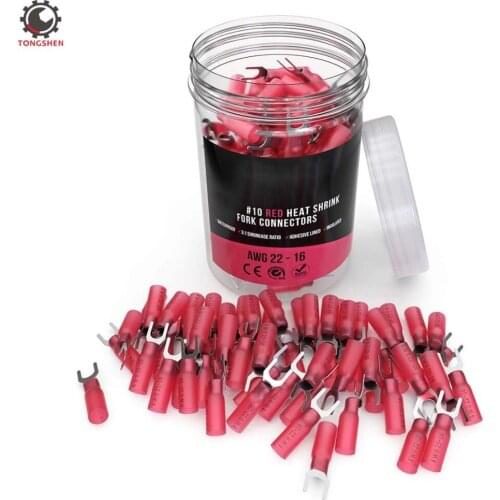 60Pcs Red Heat Shrink Fork Crimp Connectors Waterproof Heat Shrink Fork Connectors Electrical Wire Splice Cable Crimp Terminals