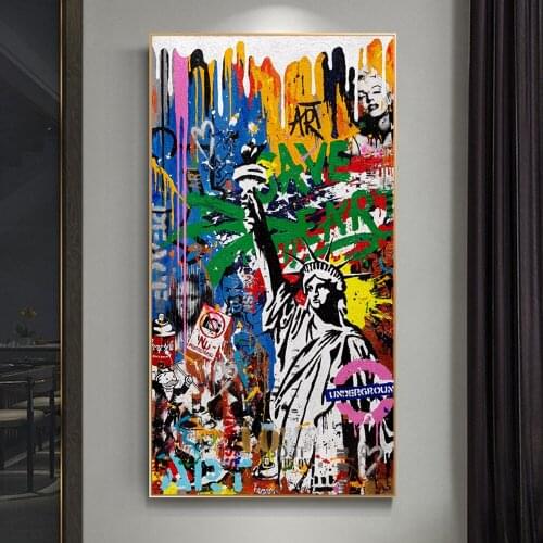 Abstract Statue Of Liberty Graffiti Canvas Wall Art Painting On Wall Decor Poster And Prints Picture Street Art For Living Room
