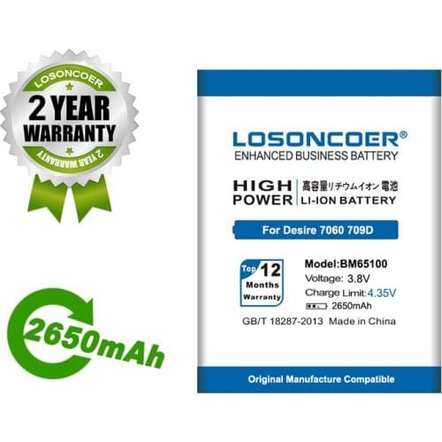 LOSONCOER Battery NEW 2650mAh BM65100 Battery For HTC Desire 601 501 510 619D ZARA 700 7060 6160 7088 E1 603e Batteries