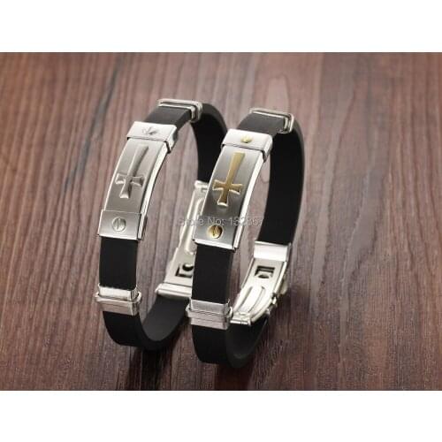 New Design Women Men 100% silicone With Stainless Steel Fashion design Bracelet 7.67