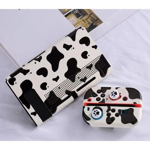 Black White Cow Grain Shell For Nintendo Switch Accessories Soft Cover Box Anti-fall Protective Case for Joy-Con Controller Case