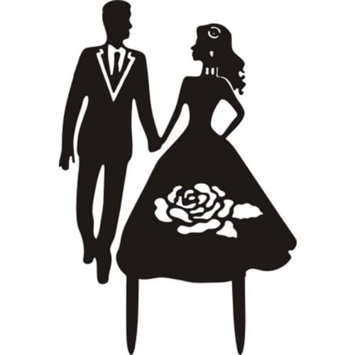 Black White Colors Bride Groom Love Wedding Cake Flags Acrylic Cake Topper For Wedding Anniversary Party Cake Decor Hot Sale