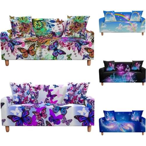 Butterfly Elastic Sofa Cover for Living Room Stretch Slipcover Sectional Corner Couch Cover Tramo Funda De Sofá Mariposa