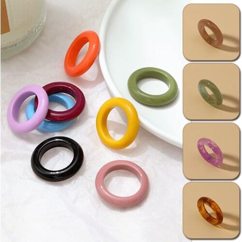 Classic Vintage Transparent Resin Acrylic Round Rings Women Mori Girls Candy Color Size 8 Ring Fashion Simple Jewelry Party Gift
