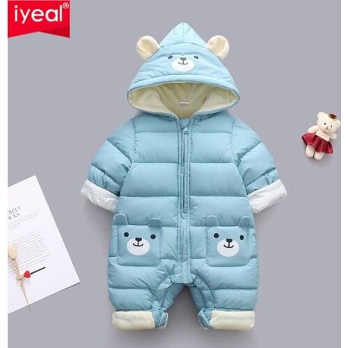 IYEAL Baby Clothes Winter Velvet Overalls Newborn Infant Boy Girl Warm Thick Romper Jumpsuit Hooded Snowsuit Coat Kids Clothing
