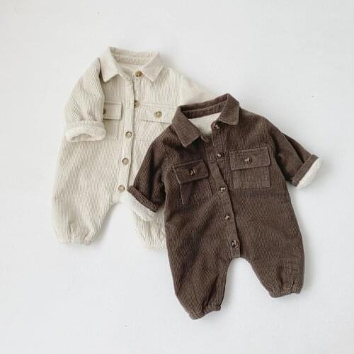 New Winter Infants Corduroy Thicken Warm Rompers Korean Style Toddlers Kids Clothes Newborn Baby Boys Casual Jumpsuits