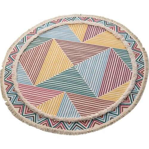 The Nordic Round Cotton Mat Hand Tufted Household Decorate Sitting Room Bedroom Anti Slippery Floor Mat 90cm