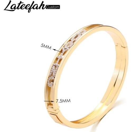Lateefah Personality Slider Bangle Roman Numeral Bracelet Women Bangle Sliding Sliding Zircon Letter Symbol Number