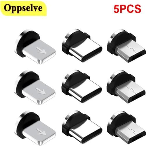 5 PCS Magnetic Tips for Mobile Phone Replacement Parts 360 Rotating Cable Adapter Connector Plug Heads Durable for Micro Type C