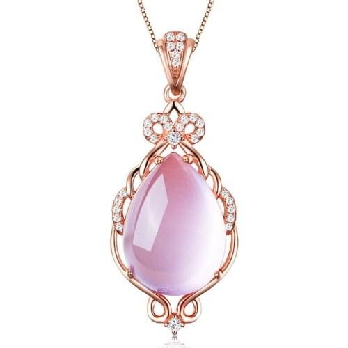 MENGYI Jewelry Rose Gold Crystal Pink Opal Pendant Necklace For Women Fashion Party Jewelry Gift