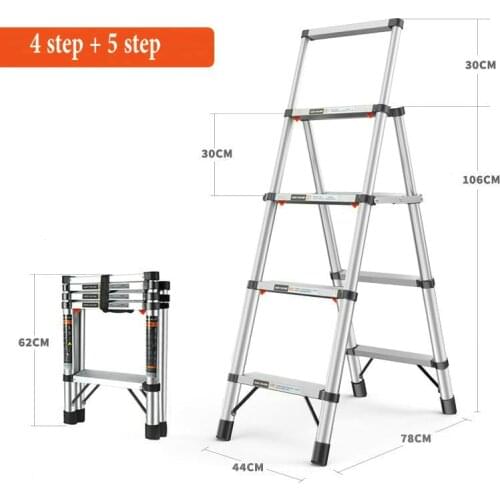 4 step + 5 step Aluminum alloy multi-function telescopic ladder household folding herringbone ladder elevator engineering ladder
