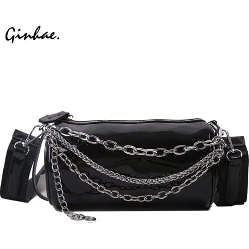 Fashion Hand Bag Woman Brand Luxury 2021 Patent Leather Barrel-Shaped Bag Chains Handbag Designer Shoulder Bag bolsas mujer
