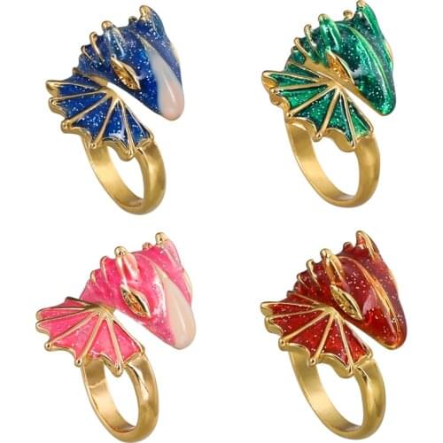 Fashion Enamel Dragon Rings Punk Viking Animal Snake Adjustable Finger Ring Women Statement Jewelry Gift