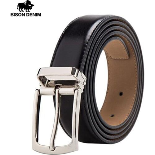 BISON DENIM Genuine Leather Belt for Men Strap Luxury Classic Pin Buckle Male Belt 2.8cm High Quality Ceinture Homme W71123